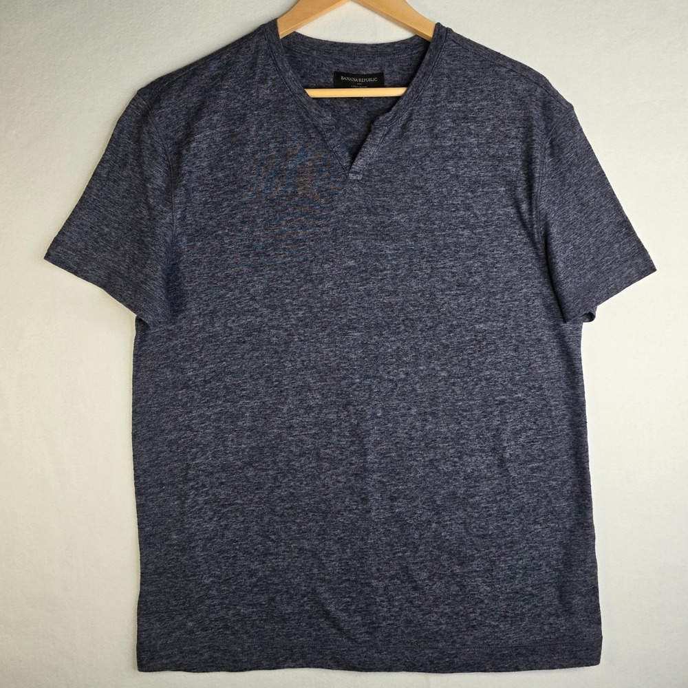 Banana Republic Mens Medium Navy Linen Blend Notch Neck Short Sleeve T-Shirt